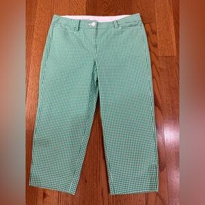 Talbots Green Checkered perfect Skimmer Pants sits below waist w15r11 in19 l 28